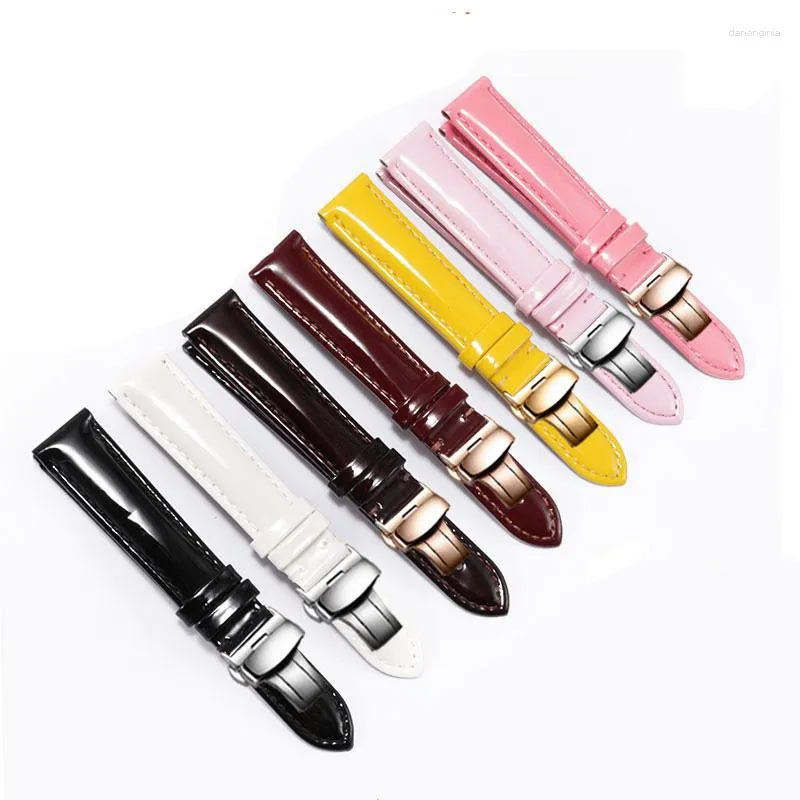 Watch Bands Glossy Genuine Leather Watchband 12mm 14mm 16mm 18mm 20mm Colorful Strap For Female's Accessories Give Tool