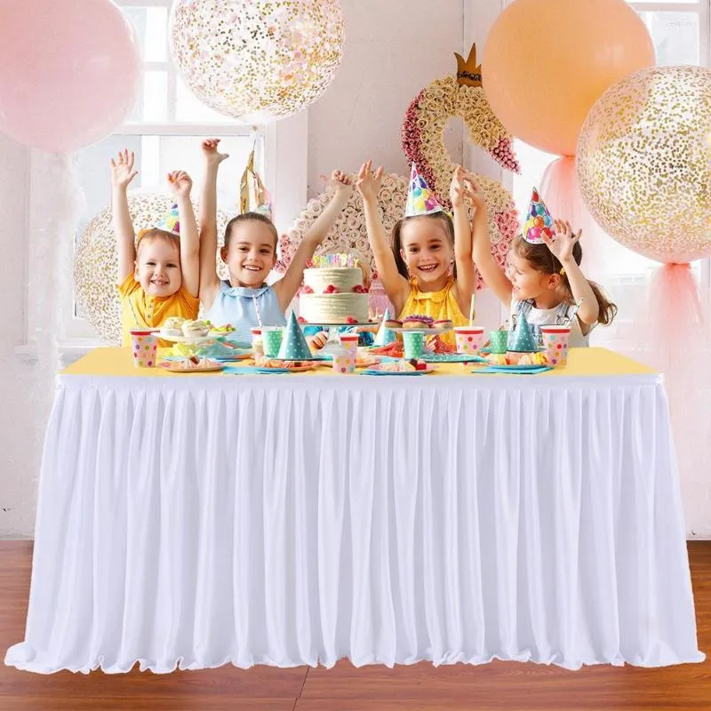 Tischrock mit Rüschen, Polyester, plissiert, für Geburtstag, Baby, weiße Dekoration, Party, Dusche, Hochzeit