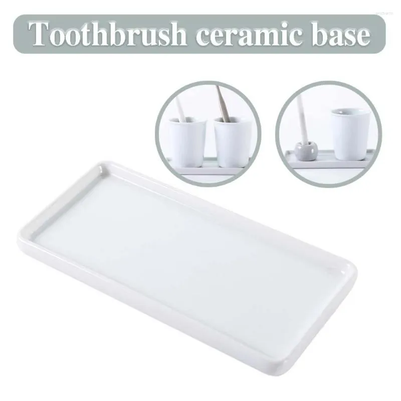 Bath Accessory Set Creative Bathroom Toothbrush Ceramic Base White Porcelain Trays Rectangle Holder Stand Sanitary Storage Accessories