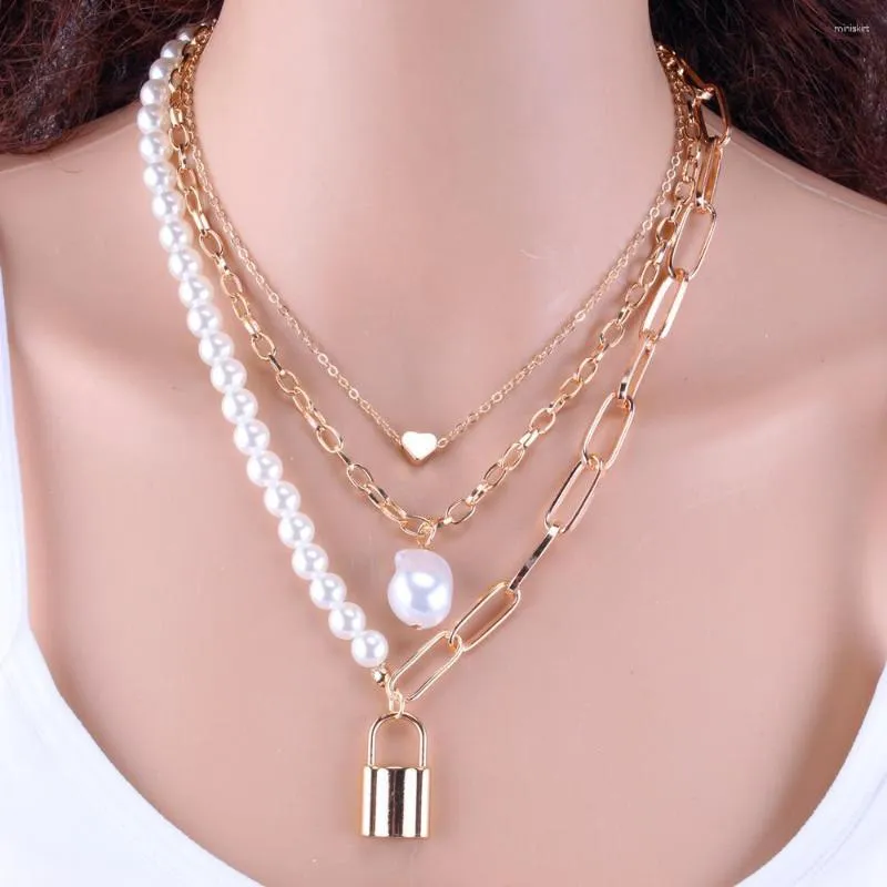 Pendanthalsband Vintage Pearl Multilayer Lock Necklace For Women Fashion Trend Ladies Birthday Present Party Jewelry Wholesale Direct