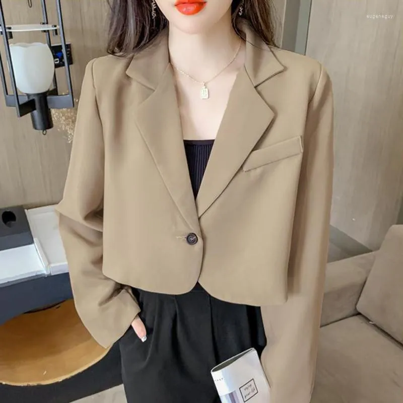 2023 Korean Fashion Womens Cropped Blazers Elegant Long Sleeve