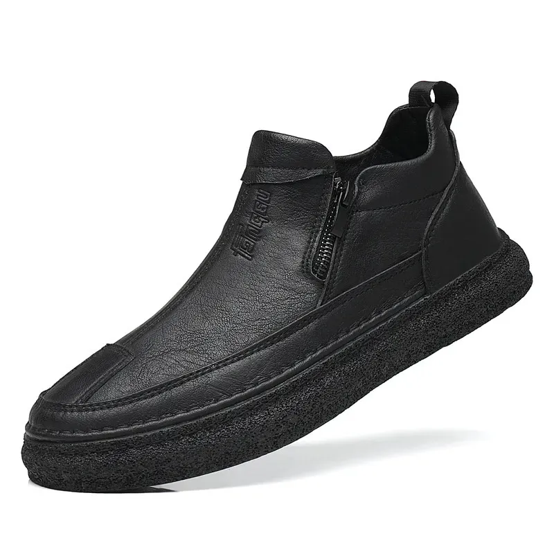 Buty Brytyjski styl Chelsea Men klasyczne buty z zamkiem błyskawicznym do swobodnego spaceru Mężczyzna czarne, wysokie, skórzane trampki dobre 230928
