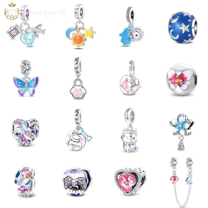 For women charms sterling silver beads Cute Pet Cat Pendant