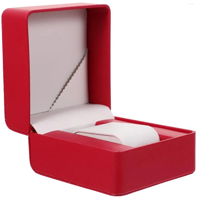 Watch Boxes Red Storage Box Display Case Jewelry Bracelet Packing Container Gift Protective Pu Travel