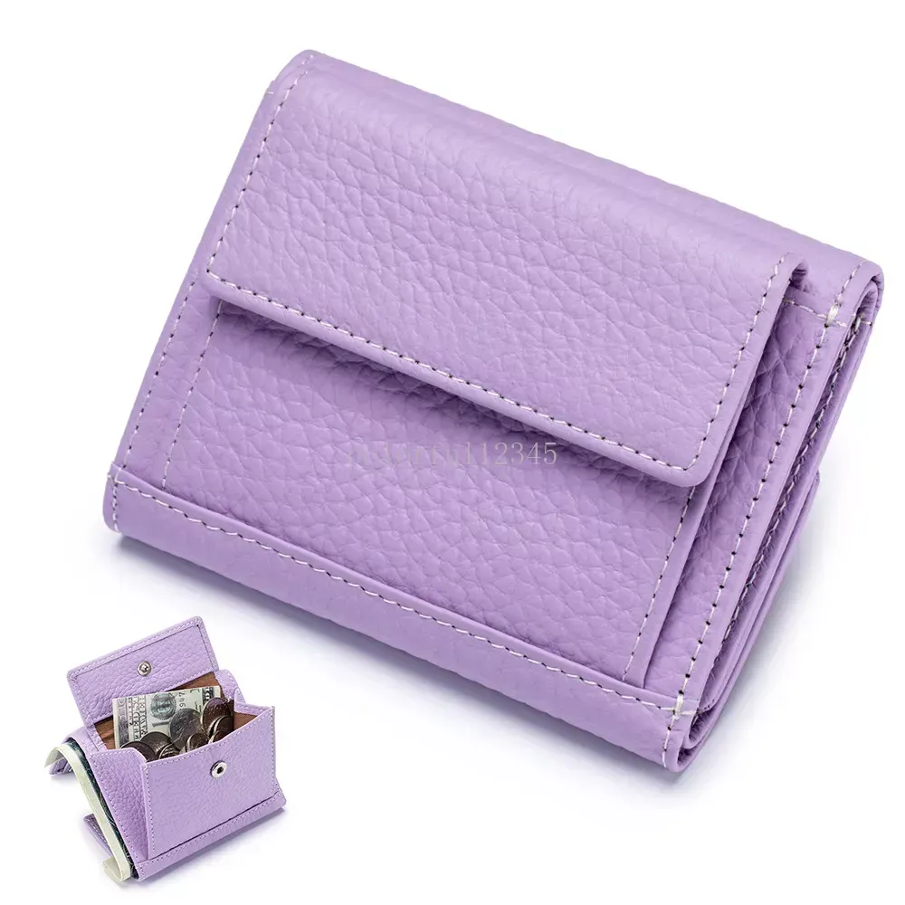 New Fashion Slim Mini Wallet Lady Short Solid Women Wallets Money Bag Hasp Genuine Leather Small Trifold Coin Purse Card Holder