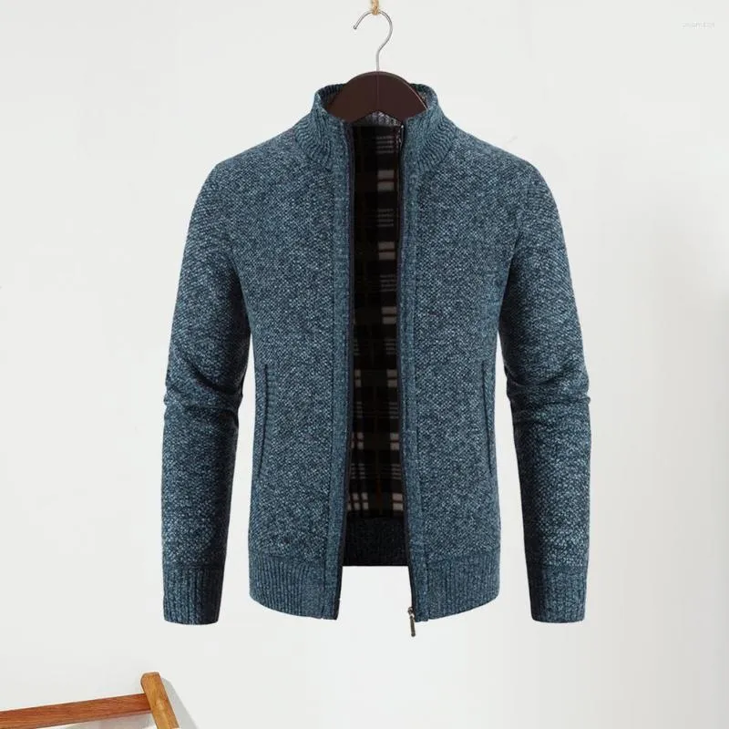 Pulls pour hommes Hommes Pull Manteau Élégant Cardigan tricoté à fermeture éclair complète avec poches Couleur unie Manches longues pour un entraînement décontracté