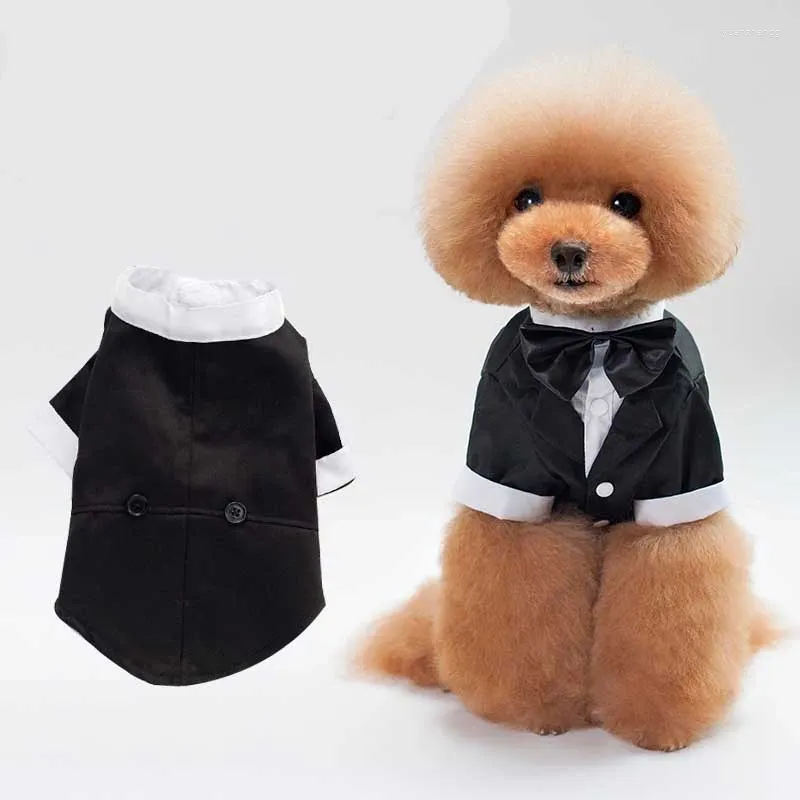 Dog Apparel Boy Tuxedo Pet Cat Coat Jacket Clothes Bow Tie Small Kitten Wedding Chihuahua Dress Black Party Clothing