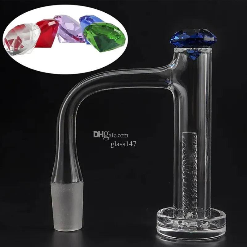 Full Weld Control Tower Quartz Banger Rauchen, abgeschrägte Kante, 16 mm Durchmesser, Rauchnägel mit 20 mm Durchmesser, Diamant-Vergaserkappe, solide geätzte Terp-Säulen für Glas-Wasserbong-Dab-Rig-Rohre