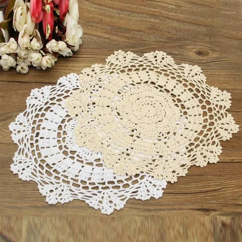 Tapis Tapis Entier - 2 Couleurs 30 cm Pastorale Ronde Main Crochet Coton Napperons Forme De Fleur Napperon Sous-verres Table Décorative 238U