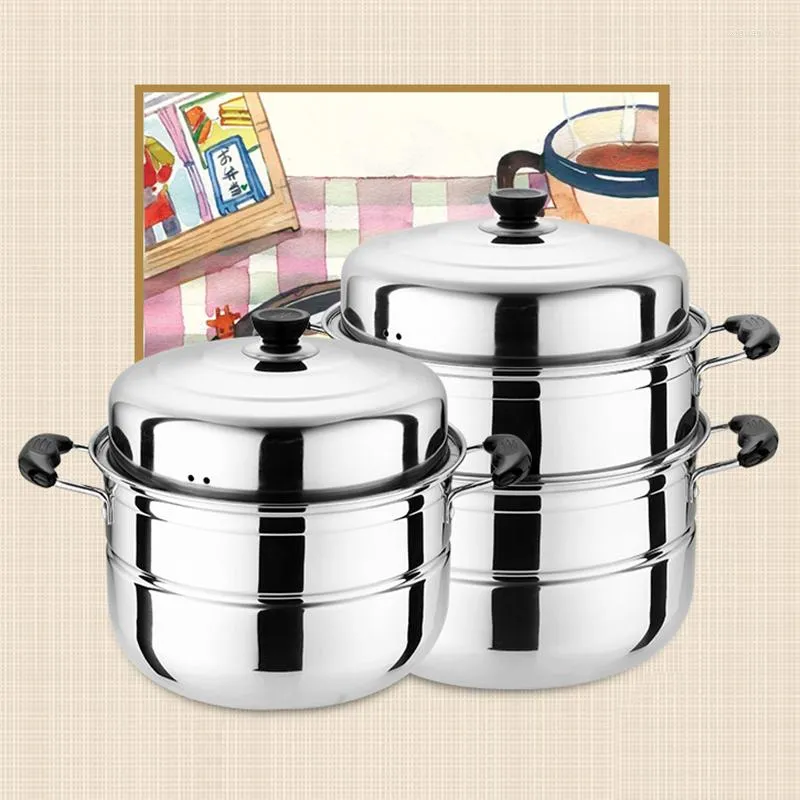 Double Boilers Multifunctional Large-capacity Cooking Pot For Household Stainless Steel Two-layer And Three-layer Thick Steam Soup