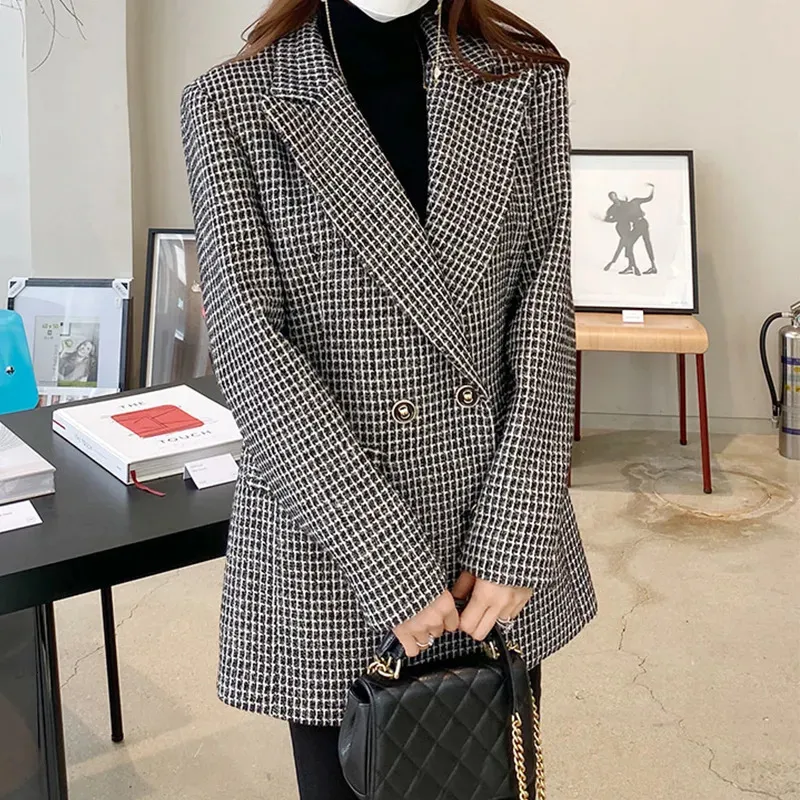 Kvinnors ull blandningar ankomst mode ol professionell jacka kvinnor temperament koreansk kostym krage dubbelbröst lös hundstand tjock kappa 230928