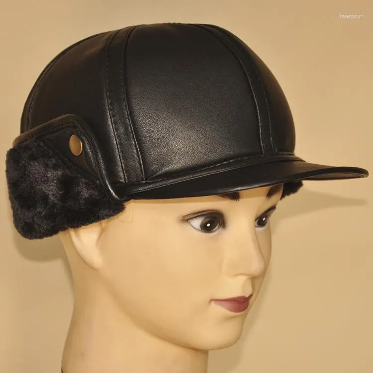 Casquettes de baseball pour adultes, chapeau en cuir de peau de mouton, couvre-oreilles chauds d'hiver pour hommes, protection auditive de loisirs en fourrure à l'intérieur, B-7244