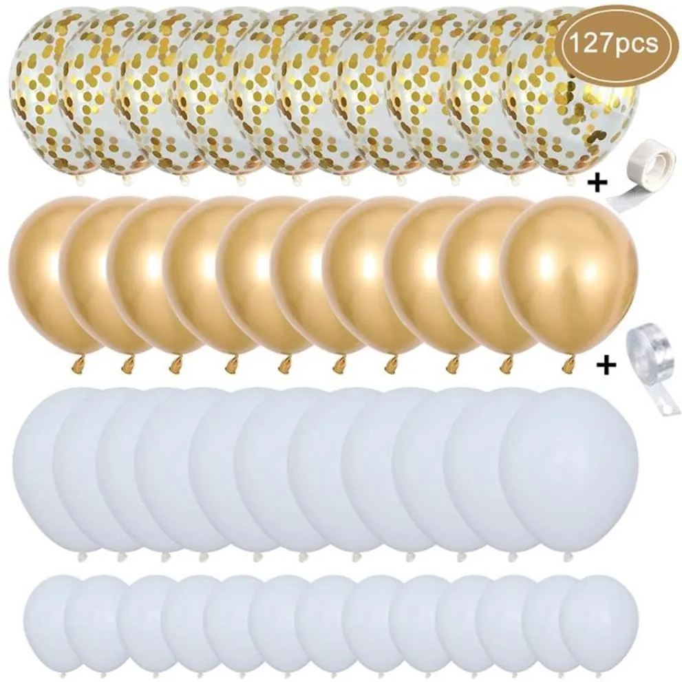 127PCS Białe granatowe balony garland konfetti metalowy złoty pastel lateksowy balony baby shower urodziny