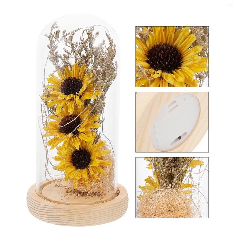 Fiori decorativi Girasole Lampada a LED Lampada in vetro Decorazione Decorazioni per la tavola Vitroleros Para Mini Desktop Dome