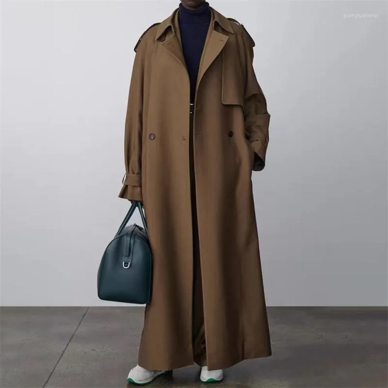 Casacos de trincheira femininos casaco 2023 outono coreano moda cinto fino mohair longo outerwears alta qualidade polo colarinho manga topo y2k