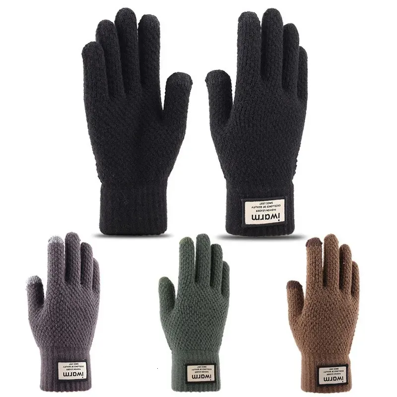 Fünf-Finger-Handschuhe für Herren, Winterstrick, Outdoor-Reiten, winddicht, großes Fleece, verdickter Touchscreen-Schoner, warmer Handschuh 230928