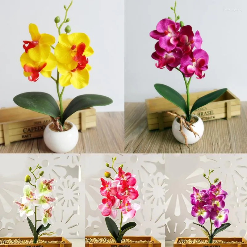 Dekorative Blumen, Heimdekoration, Mini-Phalaenopsis-Imitationsblume, DIY, kreatives Zubehör, Arrangement, Lieferungen, grüne Pflanzen