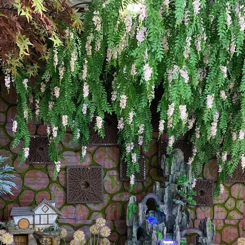 Flores Decorativas 130 CM Wisteria Flor Artificial Guirnalda De Ratán Arco Boda Hogar Jardín Oficina Decoración Colgante Planta Pared