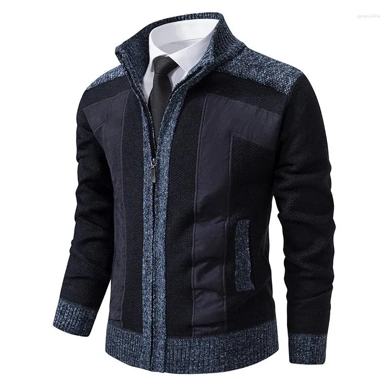 Pulls pour hommes Pull Automne Col Debout Business Casual Cardigan À Manches Longues Tricoté Mode Splice Homme Vêtements