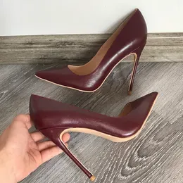 Real po Fashion Women Pumps sexy lady burgundy matt real leather point toe Sexy High Heels Shoes Pumps stilettos heeled 12cm 10282B