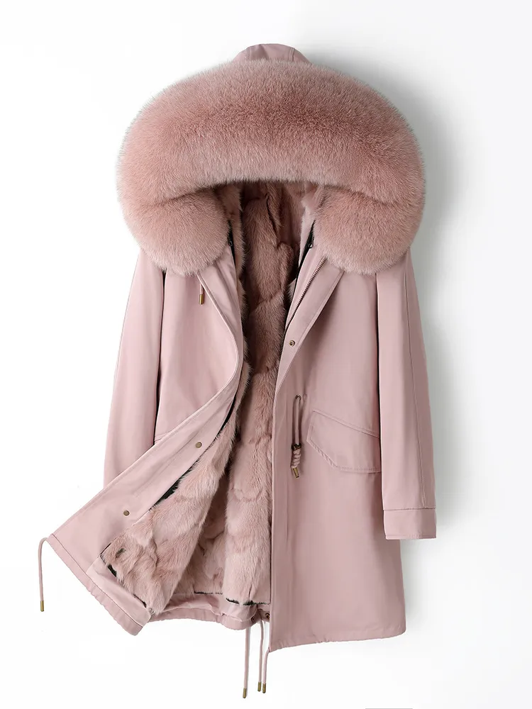 Femmes manteau de fourrure de renard à capuche manteau d'hiver vêtements d'extérieur épaissir vestes Parka hauts longs grande taille rose vêtements M L XL XXL XXXL