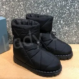 Snow Boots Padded Quilted Nylon Booties Designer Women Men Rubber Sole Notched Effect Leather Welt Boot Removable Covered Insole Lug Tread Shoes 35-44