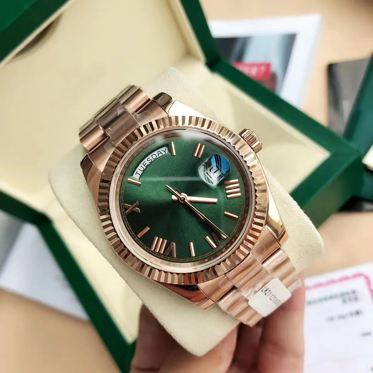 Avec boîte d'origine montre de haute qualité 41mm 18k jaune or rose vert mouvement automatique hommes GD Bracelet montres pour hommes