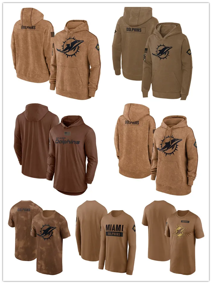 Miami''dolphins''men Men's Hoodie Hoodies Sweatshirts Women Youth 2023 Salute to Service Long Sleeve T-shirt - Brown