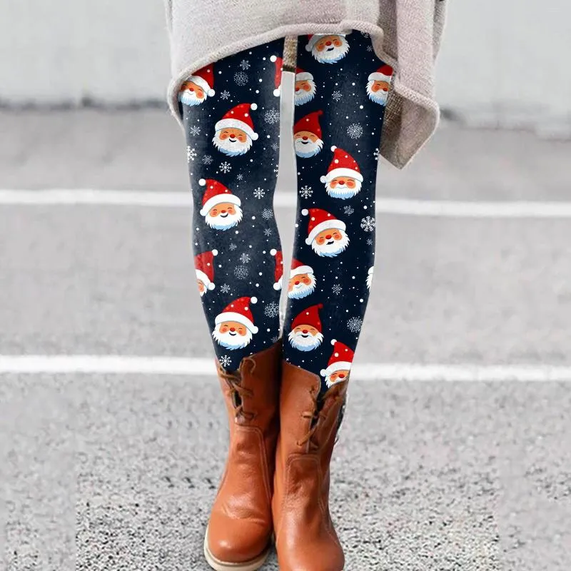 Leggings Para Mujer Pantalones Navideños Cabeza De Papá Noel