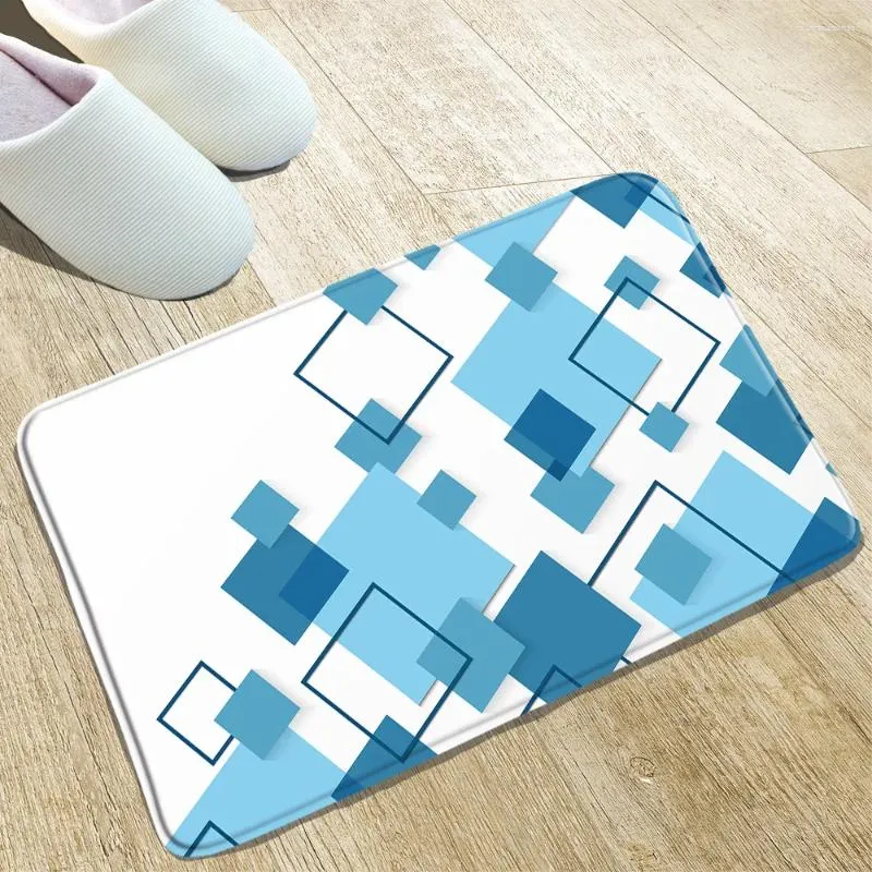 Bath Mats Geometric Patterns Bathroom Mat Print Kitchen Doorway Front Door Welcome Printed Rugs Water Absorption Flannel Carpets Washable