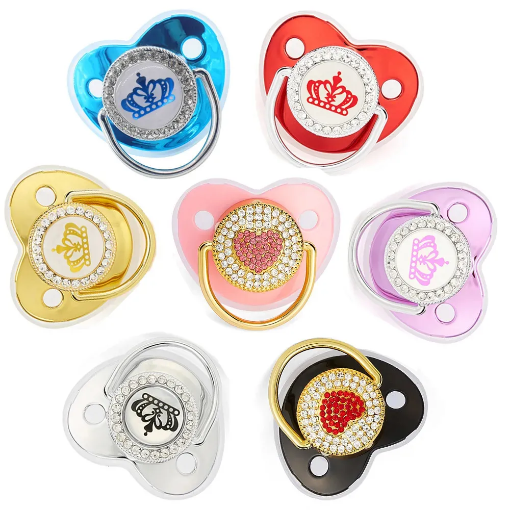 Emzik Tutucular Klipler# Lüks Born Baby Emzik Bebek Rhinestone Taç Emzik Bebek Teether Silikon Emzik Tutucu Kukla Bebek Duş Hediyesi 230928