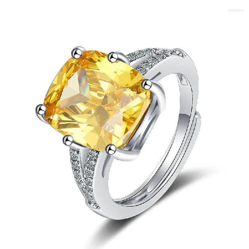 クラスターリングエレガント925シトリンジルコン宝石指輪女性のためのウェディングパーティーギフトアクセサリーを調整可能