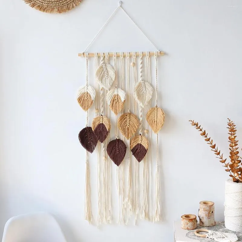 Arazzi Parete Macrame Arazzo Foglia Bohemian Home Decor Nappe tessute Appeso Decorazione nordica Soggiorno Decori Estetica