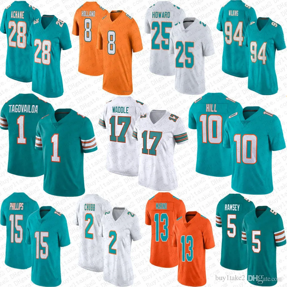 Tyreek Tua Tagovailoa Waddle Jaelan Football Jersey Ramsey Bradley Chubb Dan Marino Devon Achane Jaylen Jevon Holland Phillips Raheem Mtert Braxton Hill