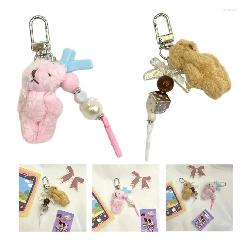 Porte-clés Bowknot Perlé Ours Sac À Dos Pendentif Porte-clés Cadeaux D'anniversaire Pour Garçons Fille Y08E