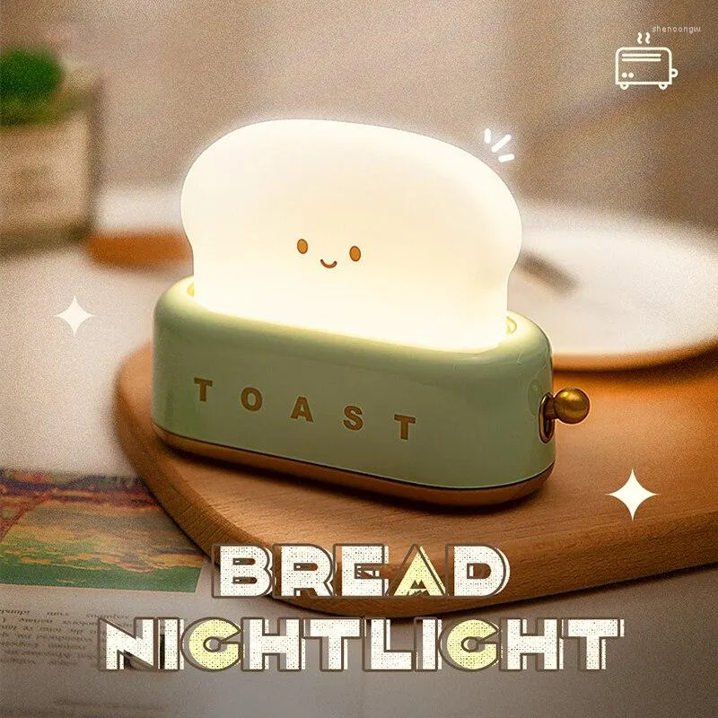 Night Lights Toast Light LED Bread Maker USB Rechargeable Dimming Bedroom Sleeping Lamps For Children Switch Mood