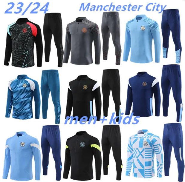 2023 2024 man City trainingspak HAALAND trainingspak met halve rits HEREN Kinderen 23/24 Sportkleding met lange mouwen Voetbal 2023 Jongens meisjes Survatment Foot chandal