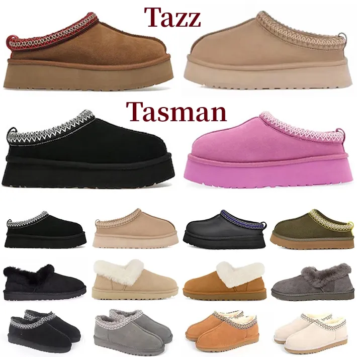 2023 Tasman Tazz Slippers Boots Chesut 모피 슬라이드 양가죽 시어링 노인 남성 Ultra Mini 플랫폼 부츠 슬립 온 슈즈 스웨이드