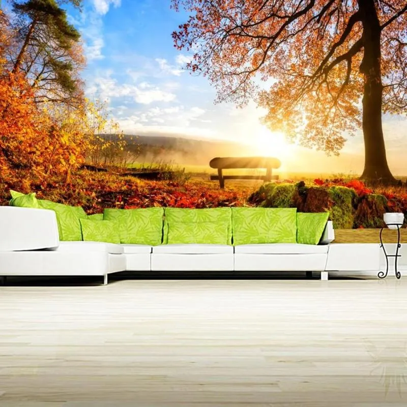 Wallpapers Custom 3D Mural Papel De Pared Autumn Scenery Trees Foliage Bench Nature Wallpaper Living Room Sofa TV Wall Bedroom