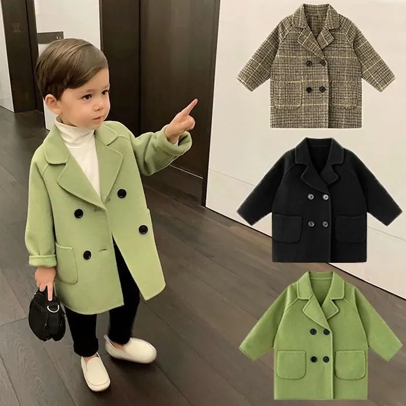 Manteau Printemps Automne 2023 Garcons Vestes Enfant Fille Laine Double Boutonnage Bebe Trench Revers Enfants Vetements Dexterieur Hiver Laine Pardessus 230928 Du 22 21 DHgate