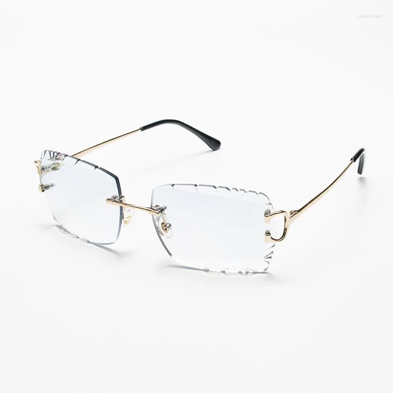 Gafas de sol Ruiao Lujo Alta calidad Sin montura Diamante Corte Nylon Lente UV400 Moda Cuadrado Patas de metal Gafas para hombres Mujeres