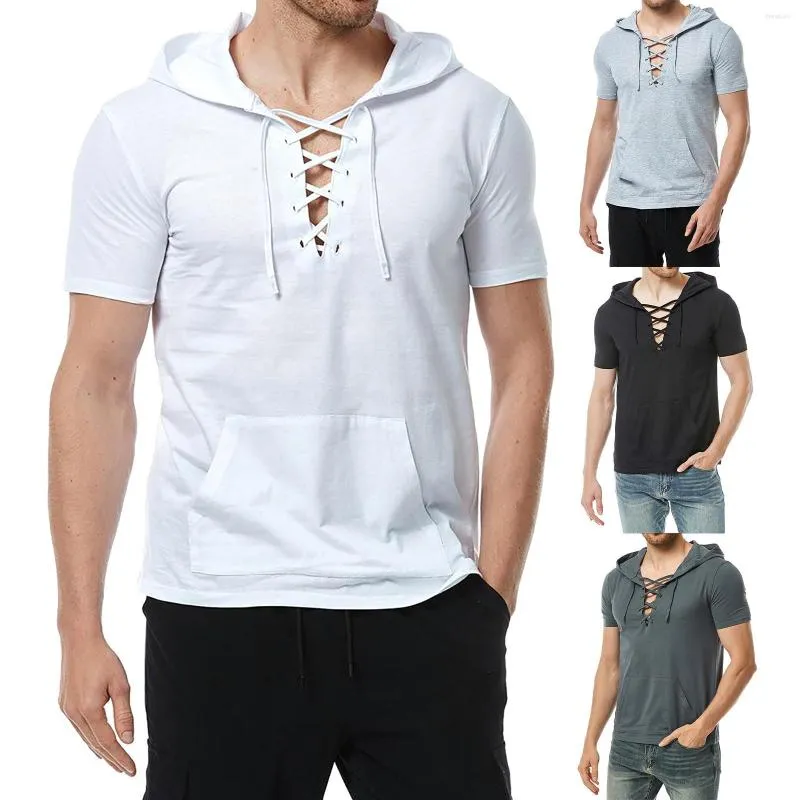 Magliette da uomo Warm House Tinta unita Camicia a maniche corte con cappuccio Top sportivi Mock per uomo Tunica