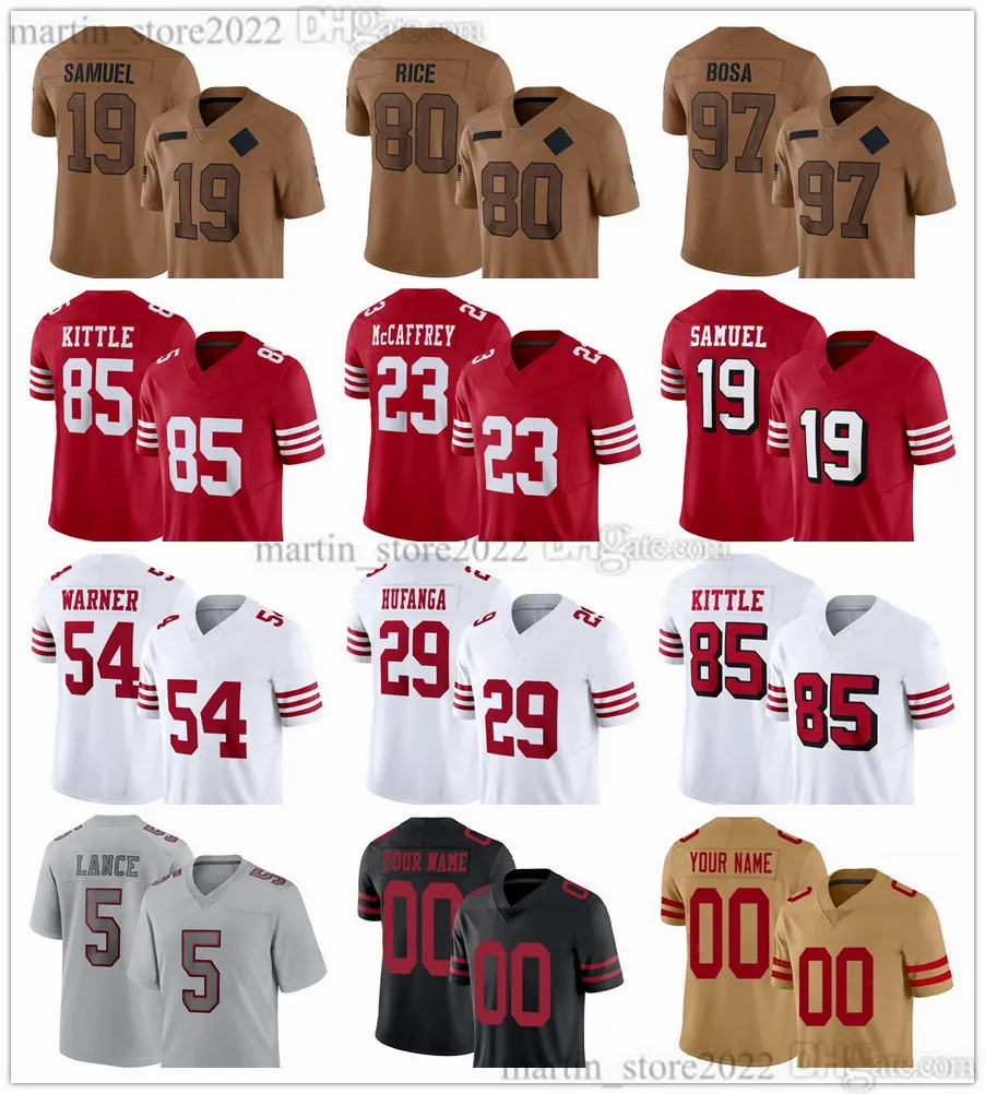 2023 Salute To Service Jerseys 23 Christian McCaffrey 29 Talanoa Hufanga 54 Fred Warner 85 George Kittle 97 Nick Bosa 19 Deebo Samuel 11 Brandon Aiyuk Elijah Mitchell