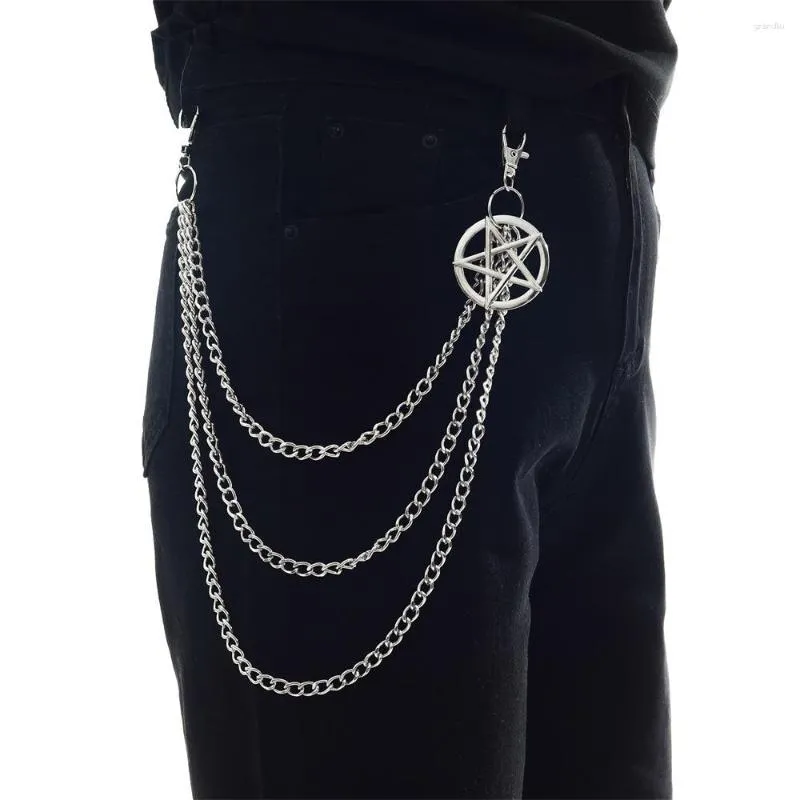 Pasy kobiety mężczyźni unisex dżinsy spodnie Hiphop link cewka ciężka talia haczyk gotycki breloki łańcuch pentagram