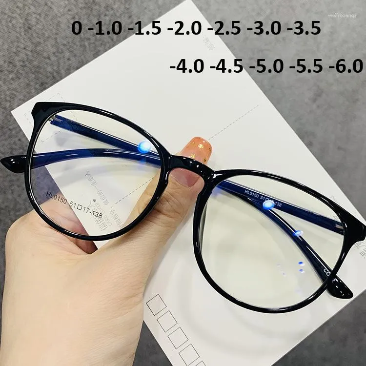 Okulary przeciwsłoneczne anty niebieskie światło szklanki krótkowzroczności Kobiety mężczyźni Ultralight przezroczysty okrągły okulary od 0 do -6,0 unisex minus okular