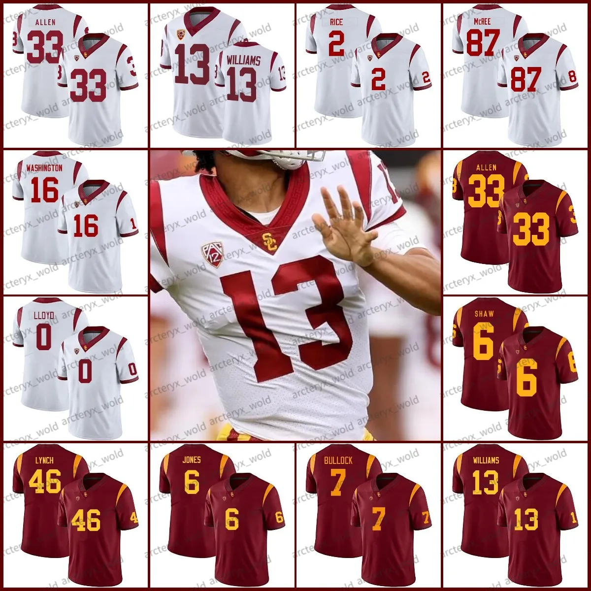 Collège USC Trojan 13 Caleb Williams Maillot de football 5 Reggie Bush 43 Troy Polamalu 33 Marcus Allen Tuipulotu Calen Bullock Brenden Rice Denis Lynch Personnalisé Hommes Enfants