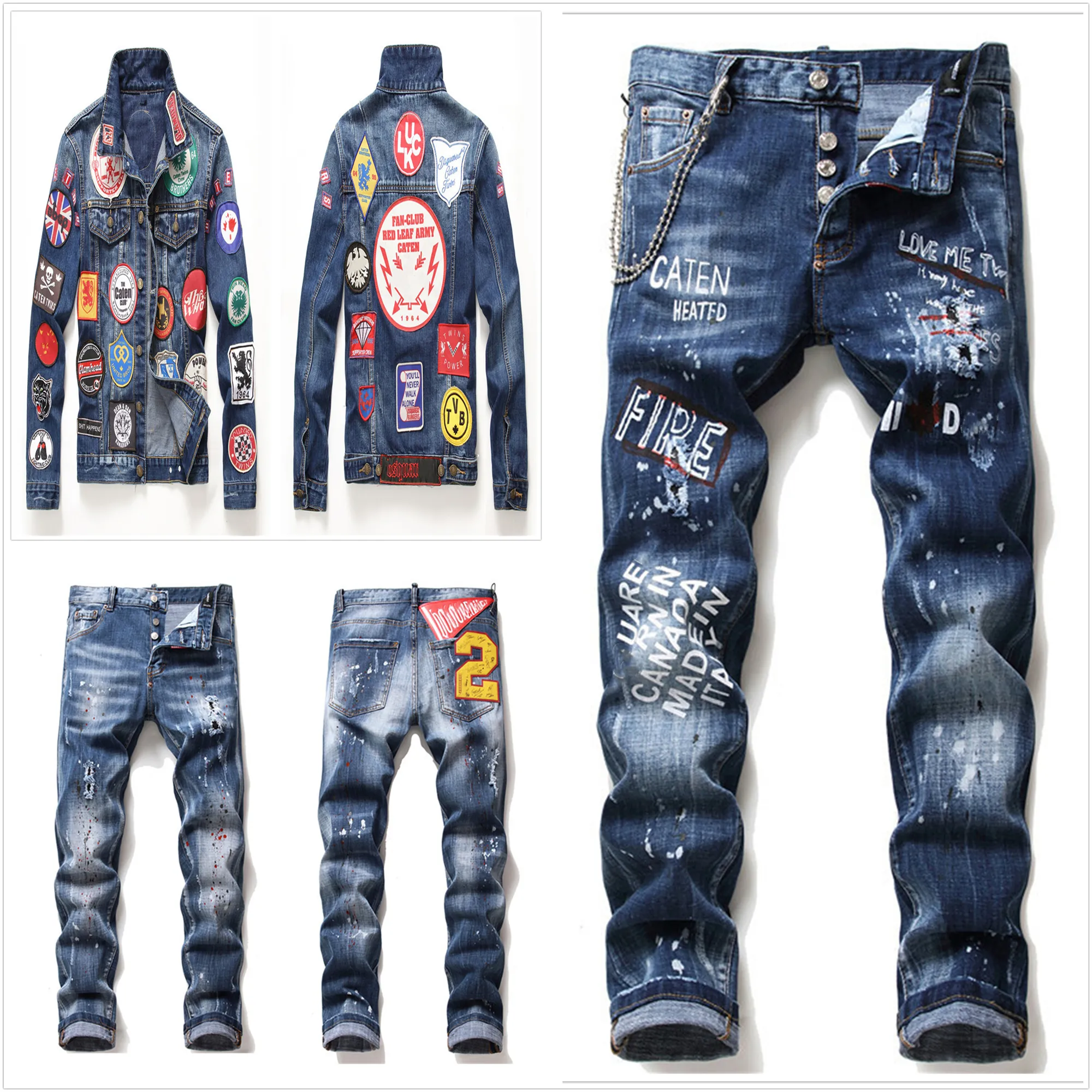 Jeans Designer for Mens Pant Stacked Jeans Embroidery Distressed Ripped Biker Slim Straight European Jean Hombre Men Pants Trousers