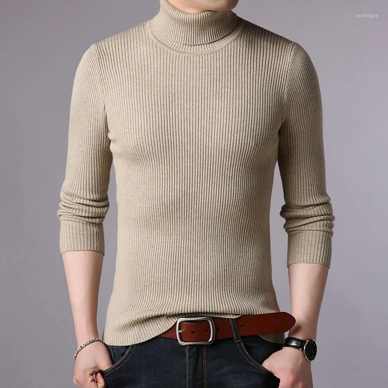 Suéteres para hombres Otoño Invierno Marca Hombres Negro Cuello alto Slim Fit Jersey Sólido Transpirable Color Suéter de punto