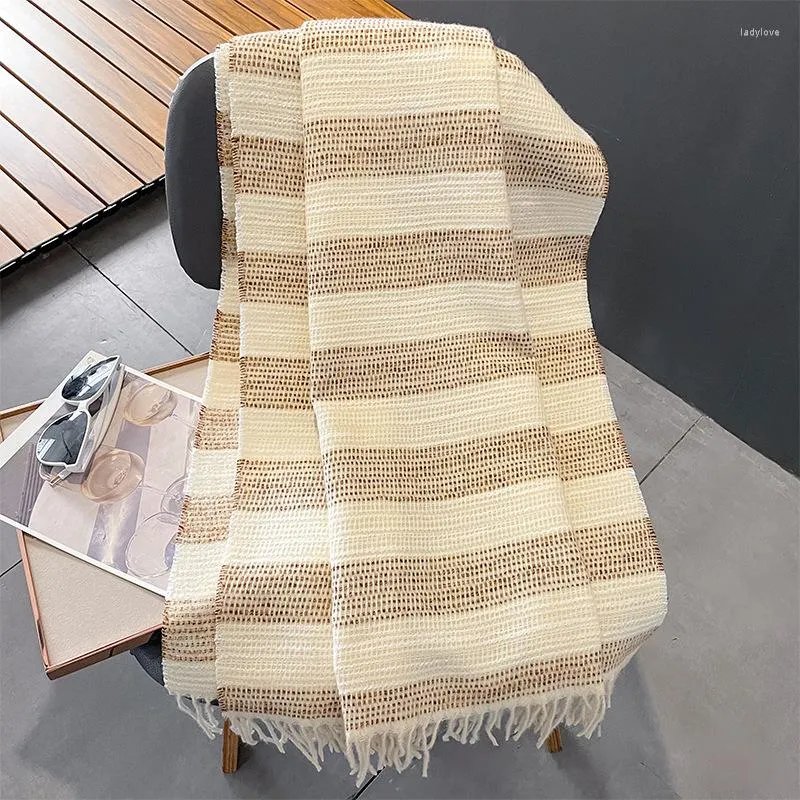 Sciarpe Sciarpa di design Donna Inverno Scialle di cashmere Avvolge Calda coperta di pashmina Marca Foulard femminile a righe Sciarpe 2023 In