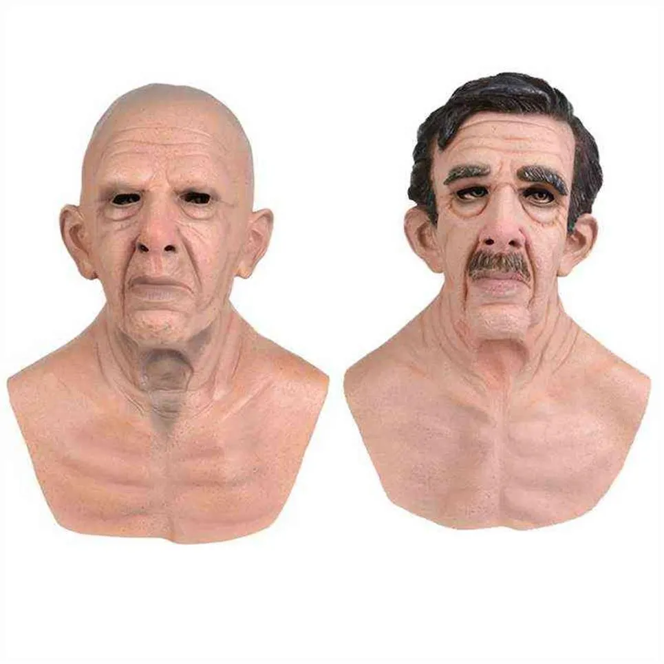 Latex Mask Bald Old Man Woman Full Head Halloween Realistic Funny Scary Adult Rubber Elder Costume Party Cosplay Decor Prop New L2225W